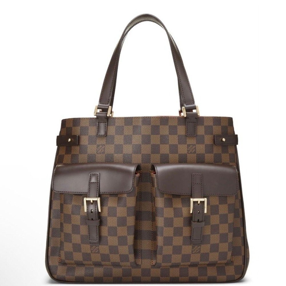 Authentic Louis Vuitton Damier‎ Ebene Uzes Tote Bag Brown Shoulder Bag